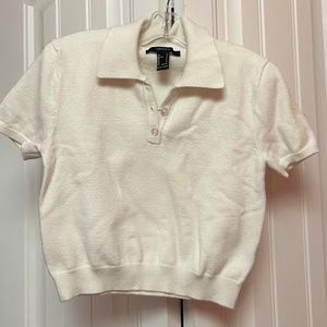 Forever 21 - Cropped White Knit Collared Baby Tee